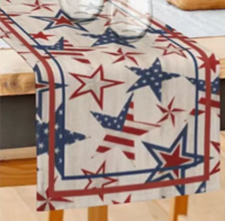 Transfronterizo 2024 nuevo día de la independencia de los Estados Unidos lino bandera de mesa bandera estrella y rayas tela de mesa de comedor cama de té tela de mesa