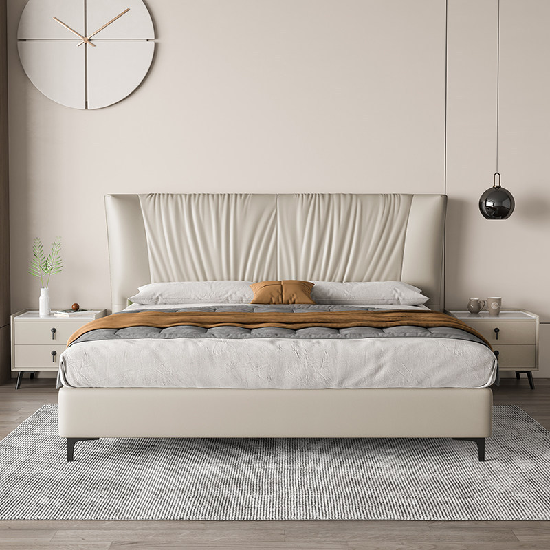 Italian Style Minimalist Cream Style Leather Bed Small Apartment Modern Simple Master Bedroom Double Wedding Bed Nordic ins Internet Celebrity Bed Italian Style Minimalist Cream Style Leather Bed Small Apartment Modern Simple Master Bedroom Double Wedding Bed Nordic ins Internet Celebrity Bed