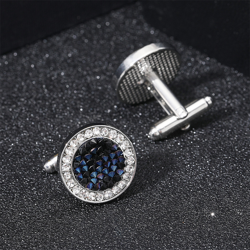 French Alloy Oil Dropping Men's Cufflinks with Buckles Fashionable Diamond-encrusted Metal Sleeve Studs Simple Round Men's Shirt Buckles