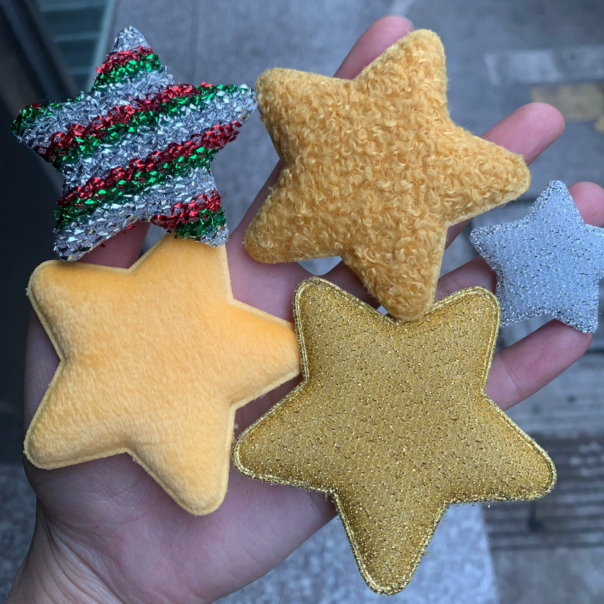 Кудрявая золотая звезда, блестящая ткань, пятиконечная звезда, серебряная звезда, аксессуары ручной работы, двусторонняя фотография с ультразвуковым тиснением