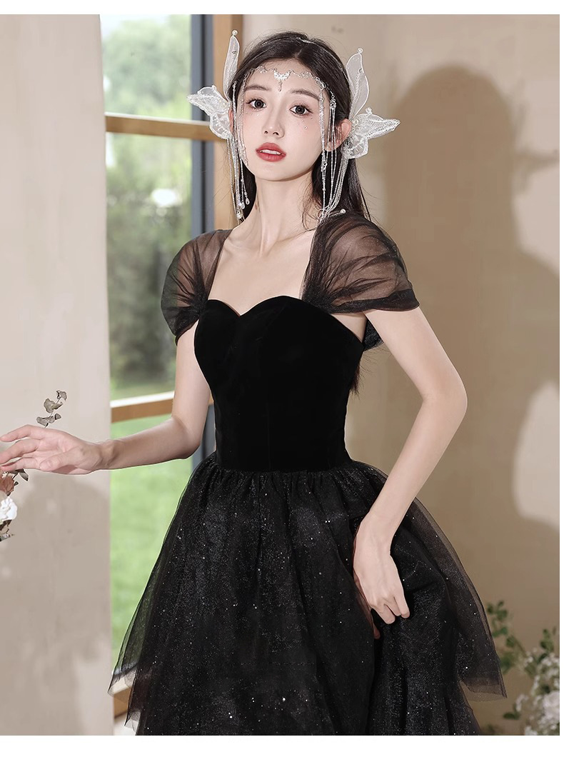 Đầm dạ hội đen lệch vai dáng chữ A thanh lịch — đen chi tiết 13