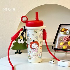 ins girls 新しい高価値魔法瓶カップポータブルクロスボディ屋外大容量学生漫画ストローカップ