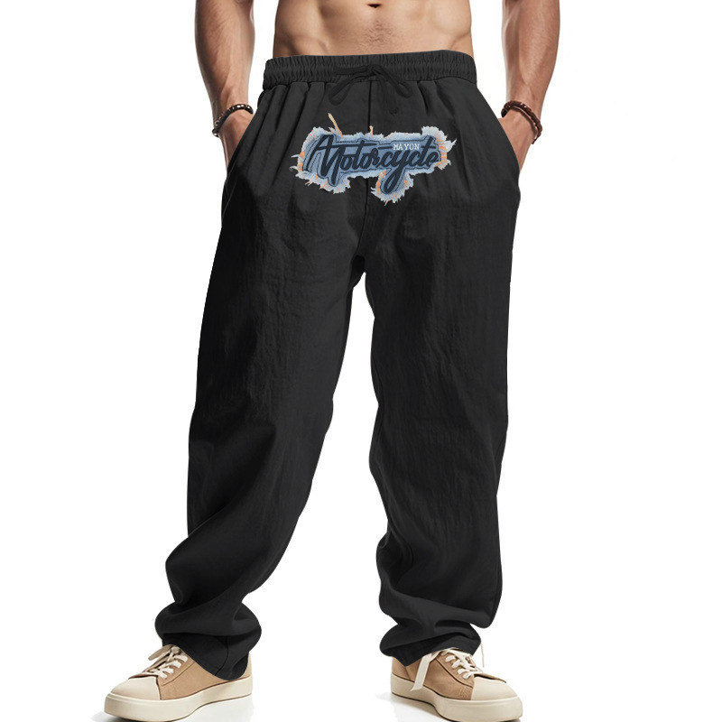 American-style Cross-border Men's Linen Loose Wide-leg Hip-hop High Street Fashionable Washed Embroidered Jogging Casual Sports Trousers American-style Cross-border Men's Linen Loose Wide-leg Hip-hop High Street Fashionable Washed Embroidered Jogging Casual Sports Trousers