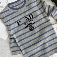 【正确版本】p家条纹中袖针织衫圆领上衣字母修身百搭高端女装