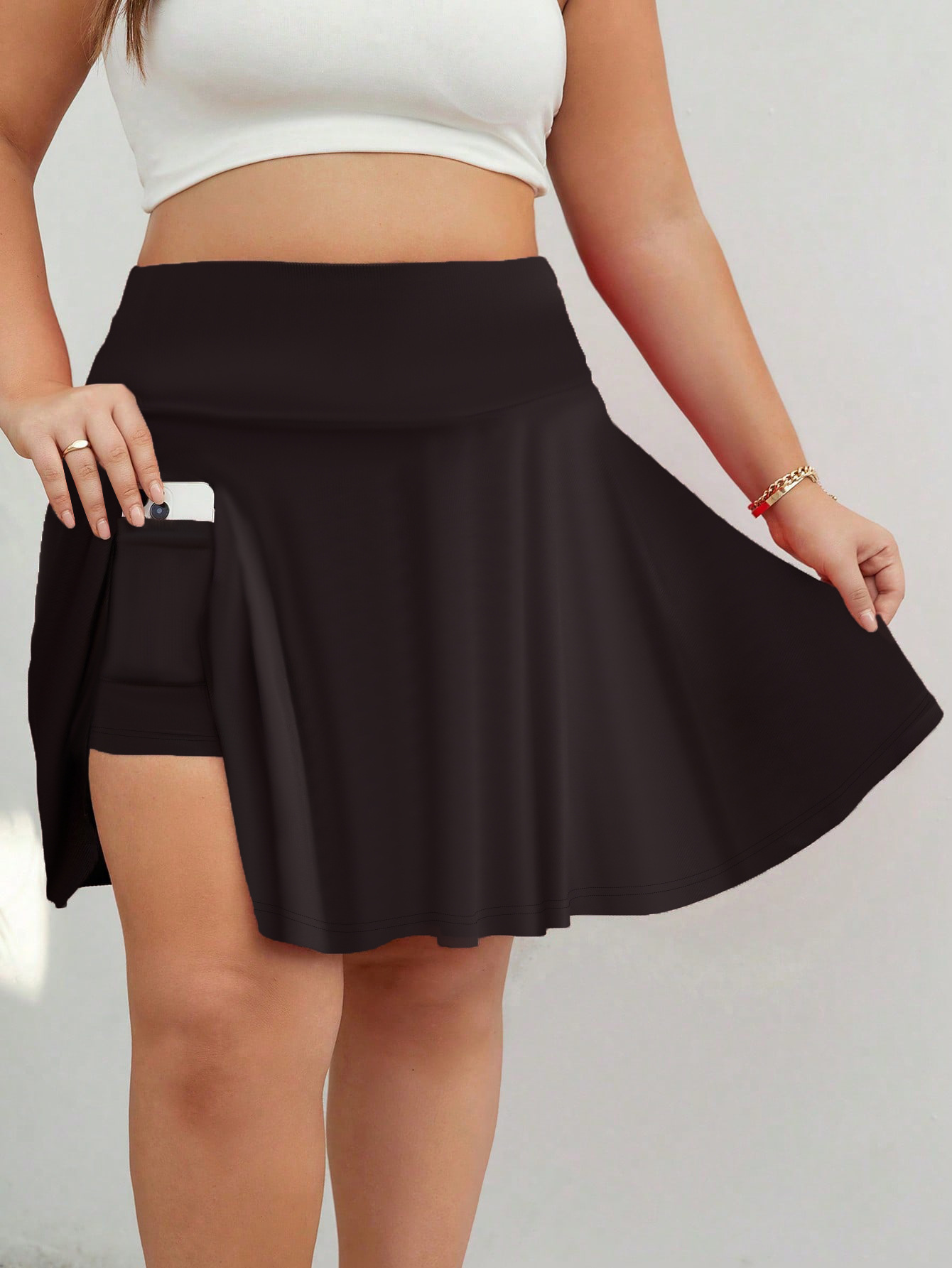 Nuevo transfronterizo europeo y americano de tamaño grande mujer sensación deportiva de plegado anti-caminar falda de busto pantalones invisibles fitness correr versátil