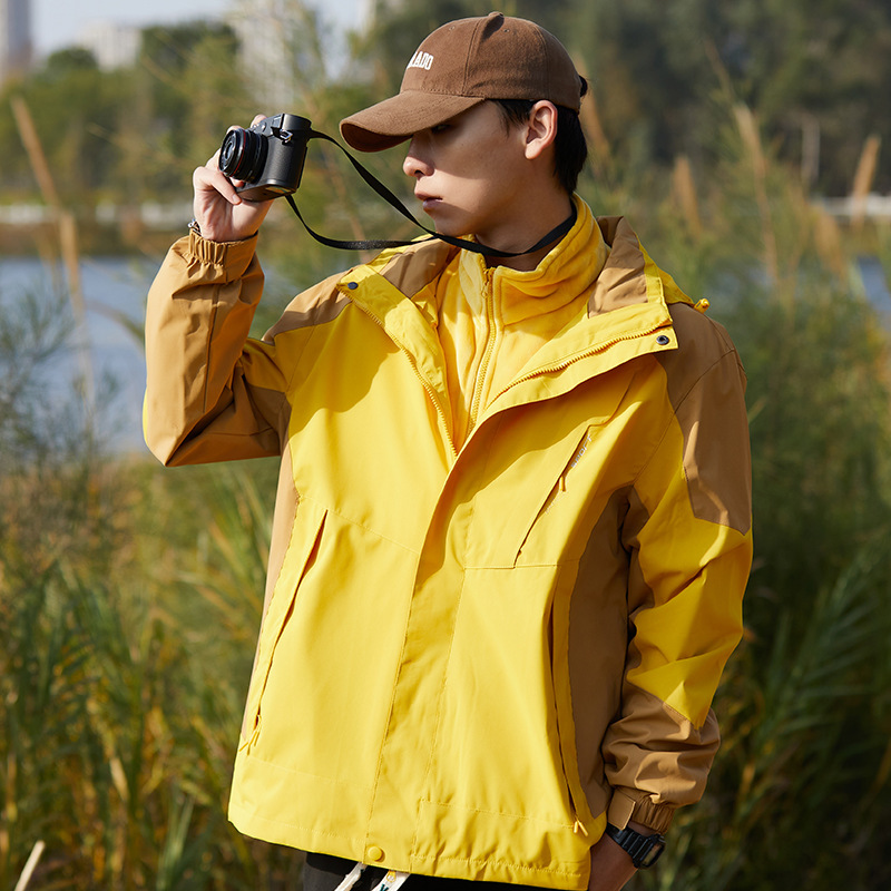 Hombres y mujeres tres en uno desmontable invierno al aire libre dos piezas juego de lana de zorro plata impermeable a prueba de viento abrigo de montaña de moda