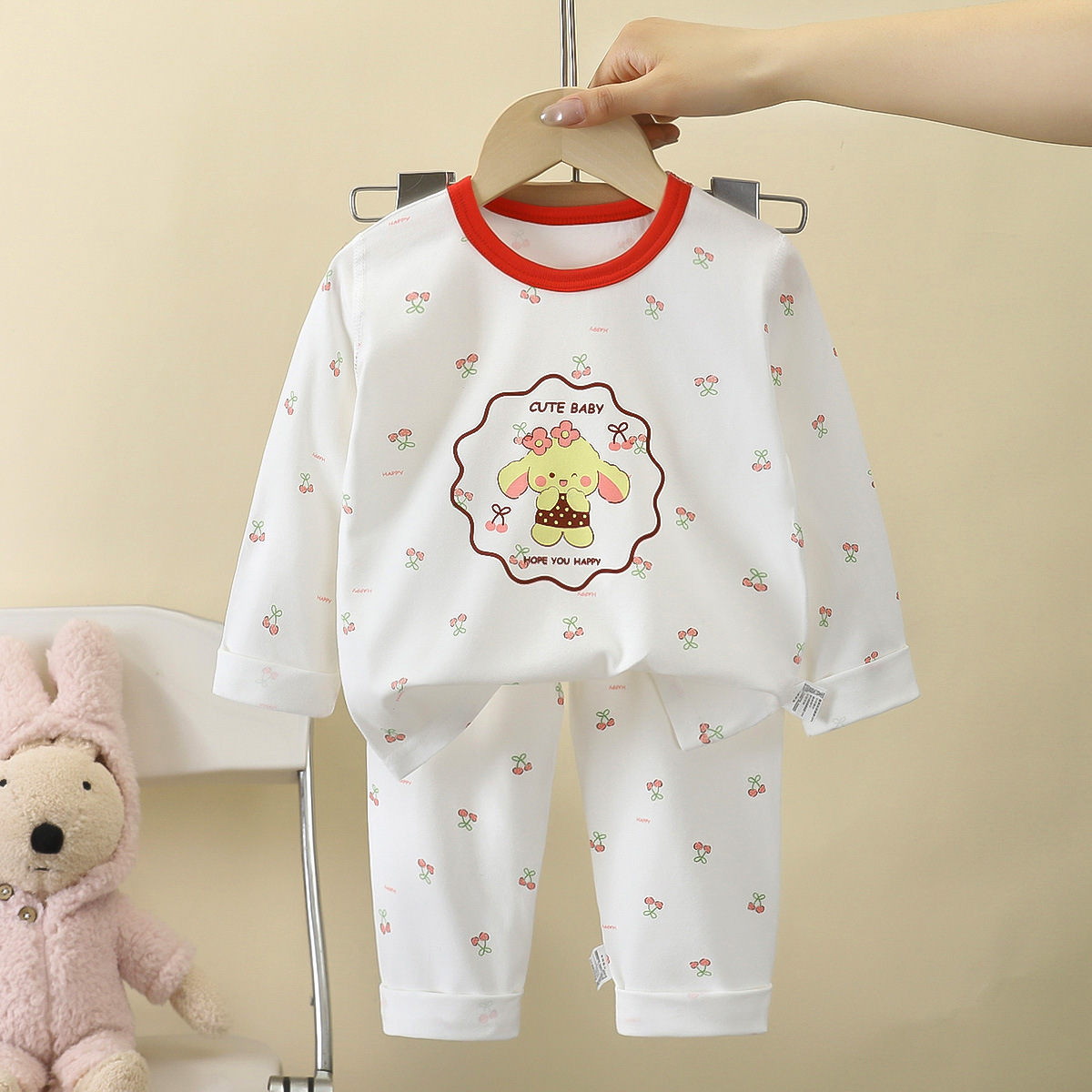Conjunto de ropa interior infantil para bebé, otoño, nueva ropa de casa para niños, ropa para niñas, pijamas de lycra y algodón, ropa infantil al por mayor