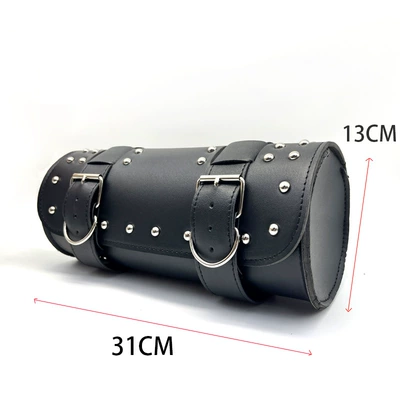Motorcycle Front Bag Harley Benda 350 Qianjiang 300 Cruise Waterproof Sunproof Wear-Resistant Leather Hanging Bag Scooter (Motorcycle Safety Supplies) - cylinder-black-with-nail-iron-buckle-31cm-long-13cm-wide-and-13cm-high