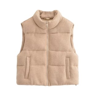 Amazon foreign trade wholesale 2024 autumn and winter new European and American style fashion trend stand collar sleeveless knitted cotton-padded jacket vest