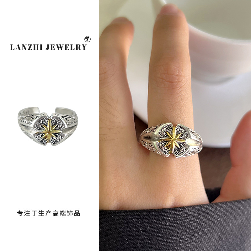 Anillo Abierto de Estilo Hip Hop 925 de Plata Gruesa Cubierta de Cobre Blanco