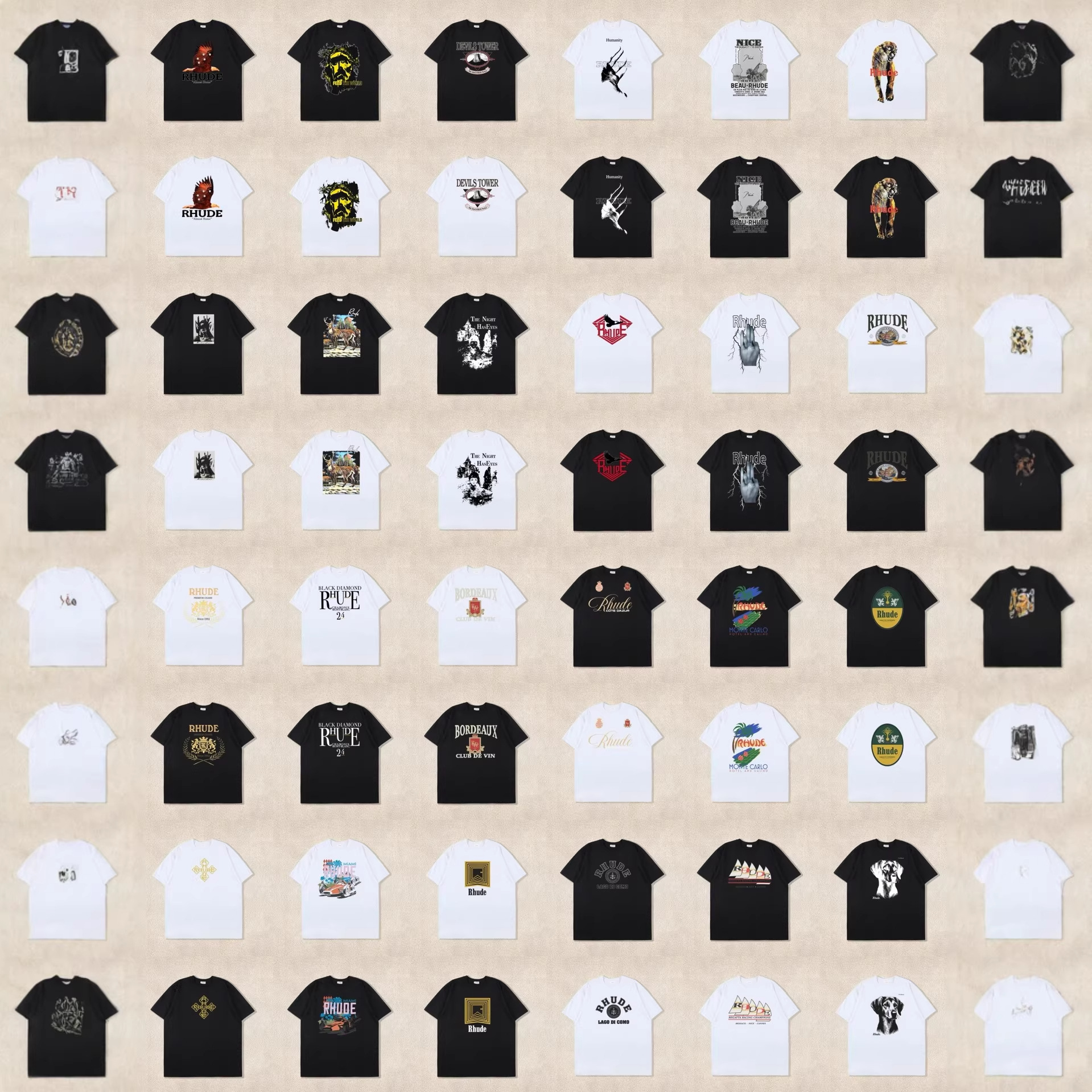 26Ss Cross-Border Export European and American Trendy Brand Rhude Full Range of Marlboro Letters Simple Printed Cotton Short-Sleeved T-Shirts