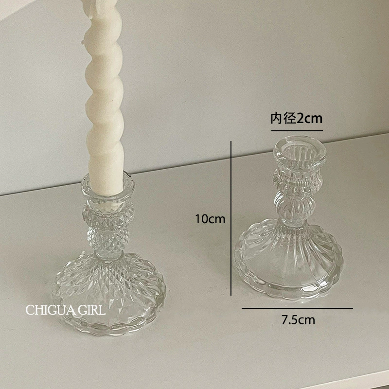 Стеклянная candlestick французский рельеф средний, прозрачное стекло декор столика 18 см