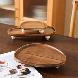 跨境相思木质托盘中式木制高脚盘不规则水果盘点心盘零食家用托盘