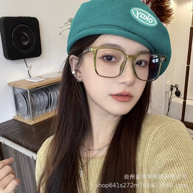 8002 net red glasses frame GM mirror plain mirror anti -Blu -ray flat light glasses black coarse frame TR90 box glasses