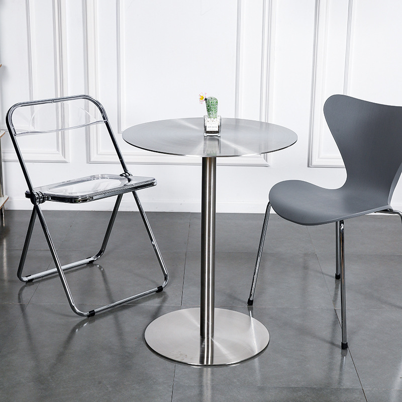 Pure metal industrial style thickened stainless steel table simple coffee shop bar Office negotiation small round table