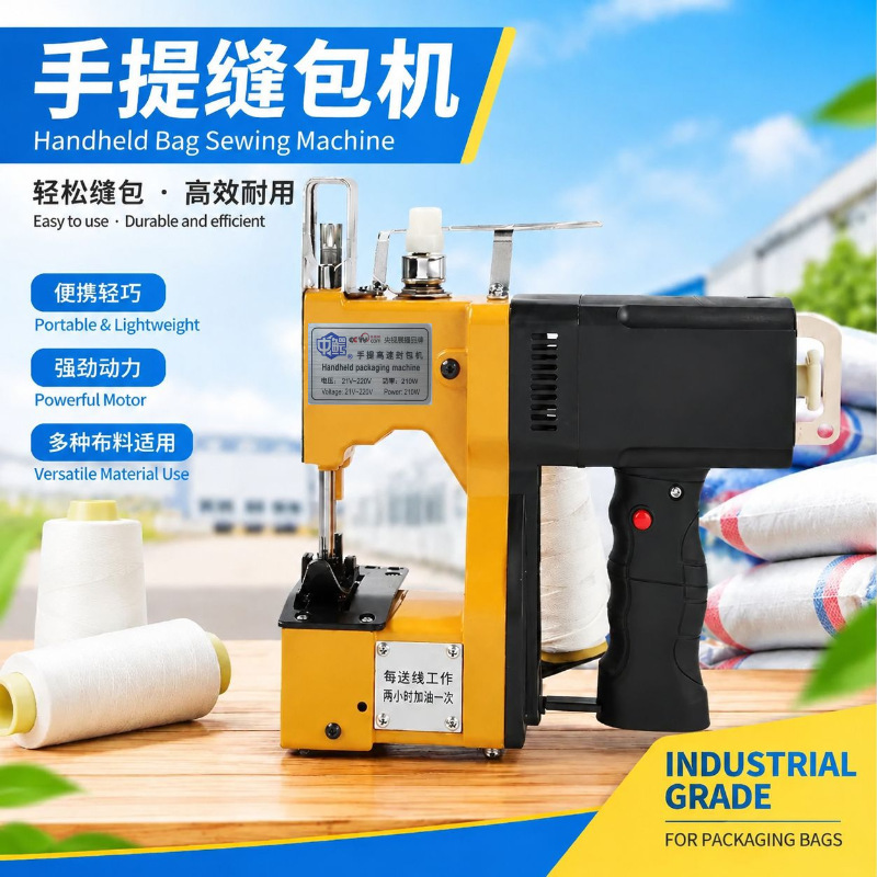 Portable high-speed small plug-in snakeskin bag packer gun-type packer sealing machine woven bag sewing machine