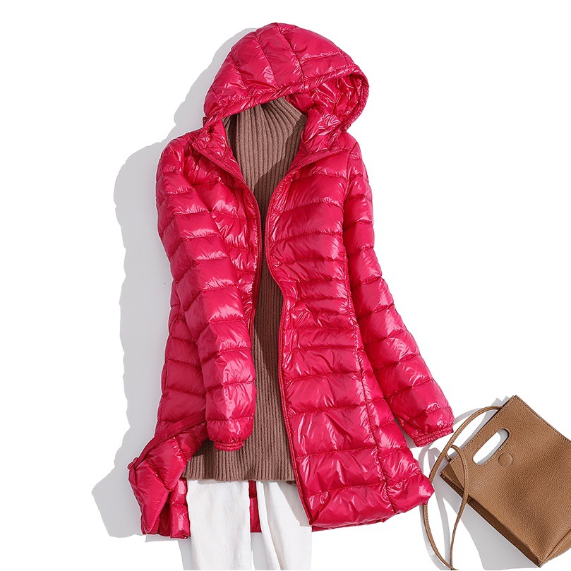 Amazon transfronterizo Otoño e Invierno nueva chaqueta ligera de las mujeres Mediados de longitud con capucha talla grande SLIM-Fit abrigo de mujer moda de invierno