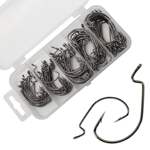 51-piece box Texas fishing rig fish hook set soft bait fish hook luminous blocking beads black nickel wide belly crank hook set box wholesale
