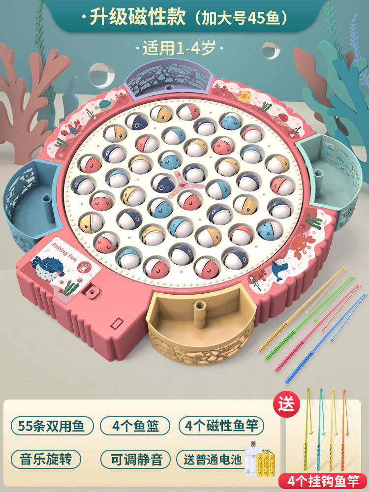 Plato de pesca eléctrico multifuncional para niños juguete música giratoria varilla de pesca magnética traje rompecabezas educación temprana regalo al por mayor