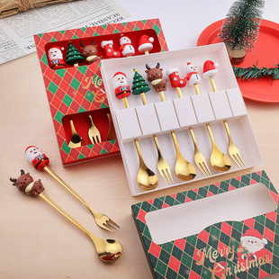 Q Christmas spoon tableware set snowman elk coffee spoon Santa Claus fruit fork doll spoon Fork gift