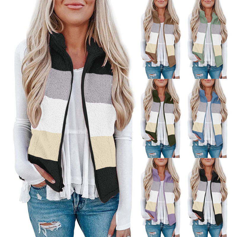 Cross-border Women's vest 2022 new plush stand collar sleeveless zipper lightweight vest comfortable women's coat with pockets