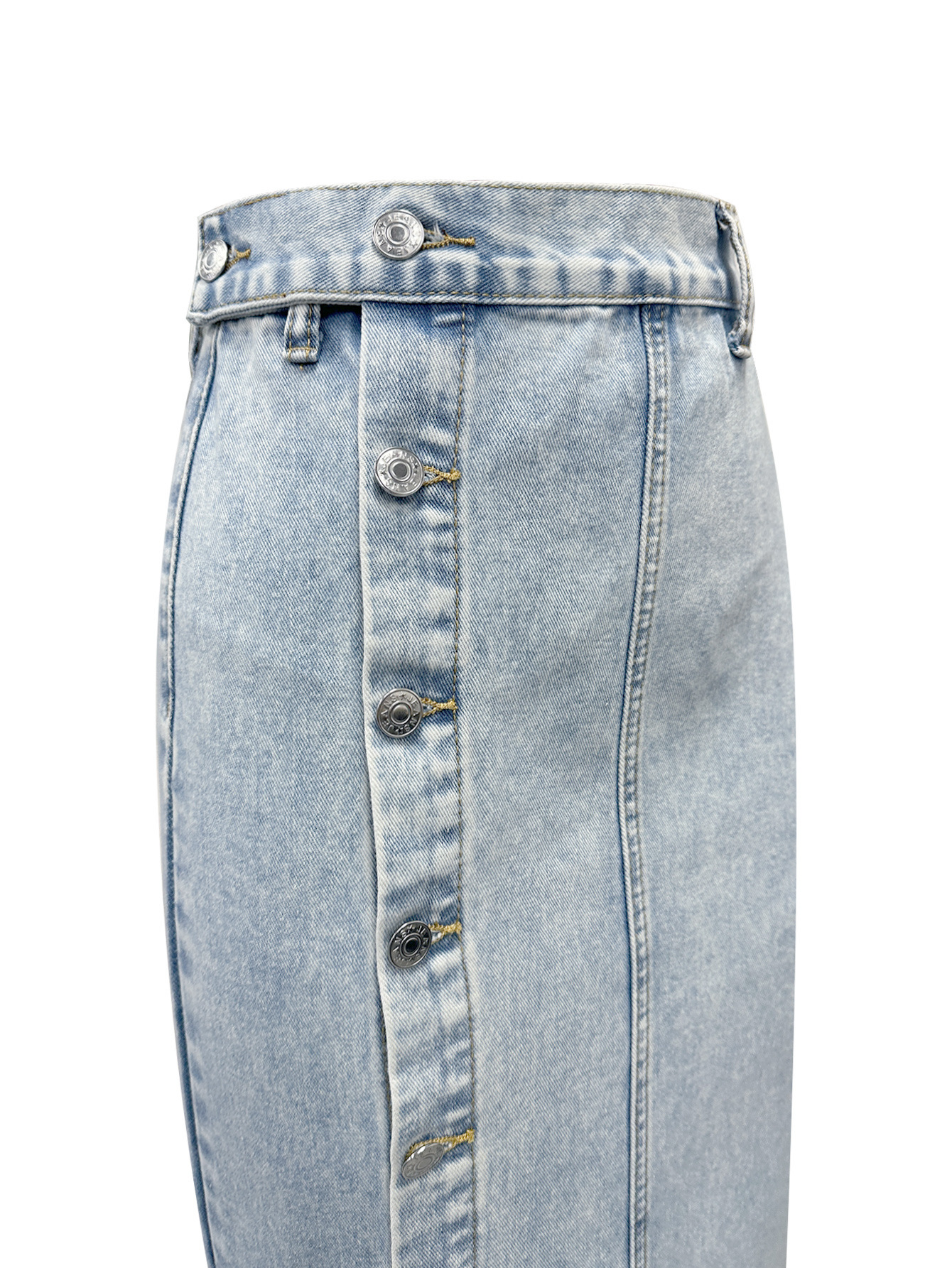 High-Waisted Slit Denim Midi Skirt Irregular Design Women's Clothing Fashionable Bottoms_ecoleips.com