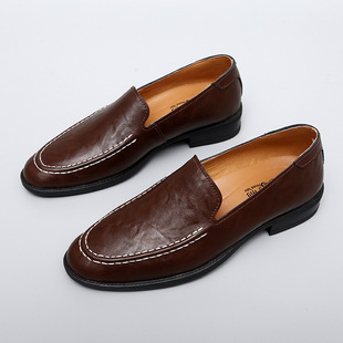 2024 Spring New Doug Shoes Men's Genuine Leather Soft Sole Slip-on Casual Leather Shoes Simple Lightweight Soft Face Loafers
