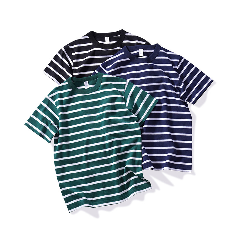 300g Heavyweight Rolled Collar Striped Short-Sleeve T-Shirt, American Retro Sailor Style, Casual Unisex Design 300g Heavyweight Rolled Collar Striped Short-Sleeve T-Shirt, American Retro Sailor Style, Casual Unisex Design