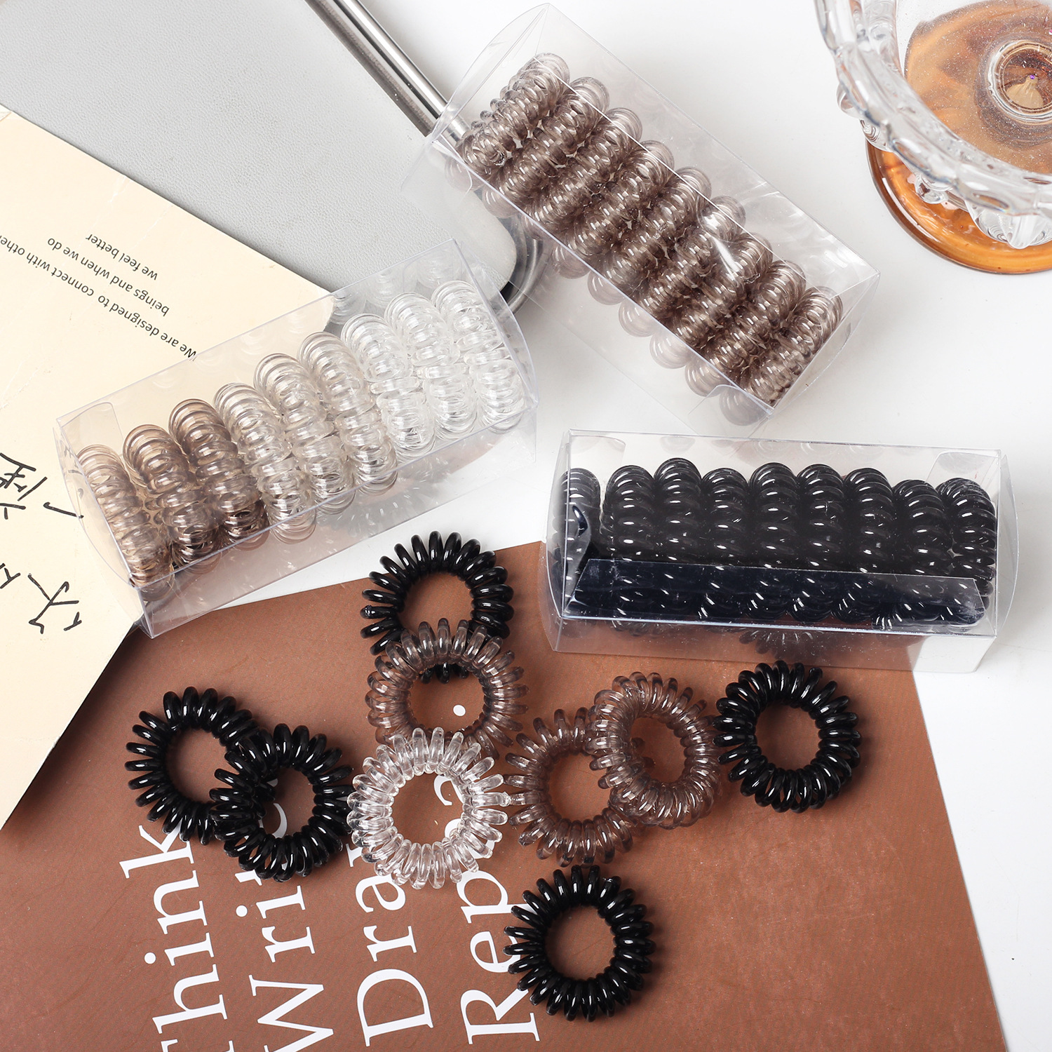 línea telefónica de alta elasticidad bucle de cabello pequeño grueso de alta cola de caballo correa de goma de la cabeza de la mujer sin rastro de la cabeza