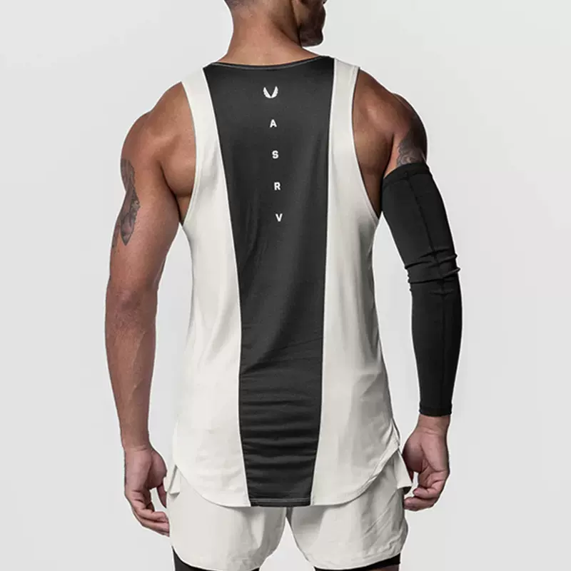 男装夏季男士背心美式青年牛奶丝健身背心男高弹网眼拼接速干上衣