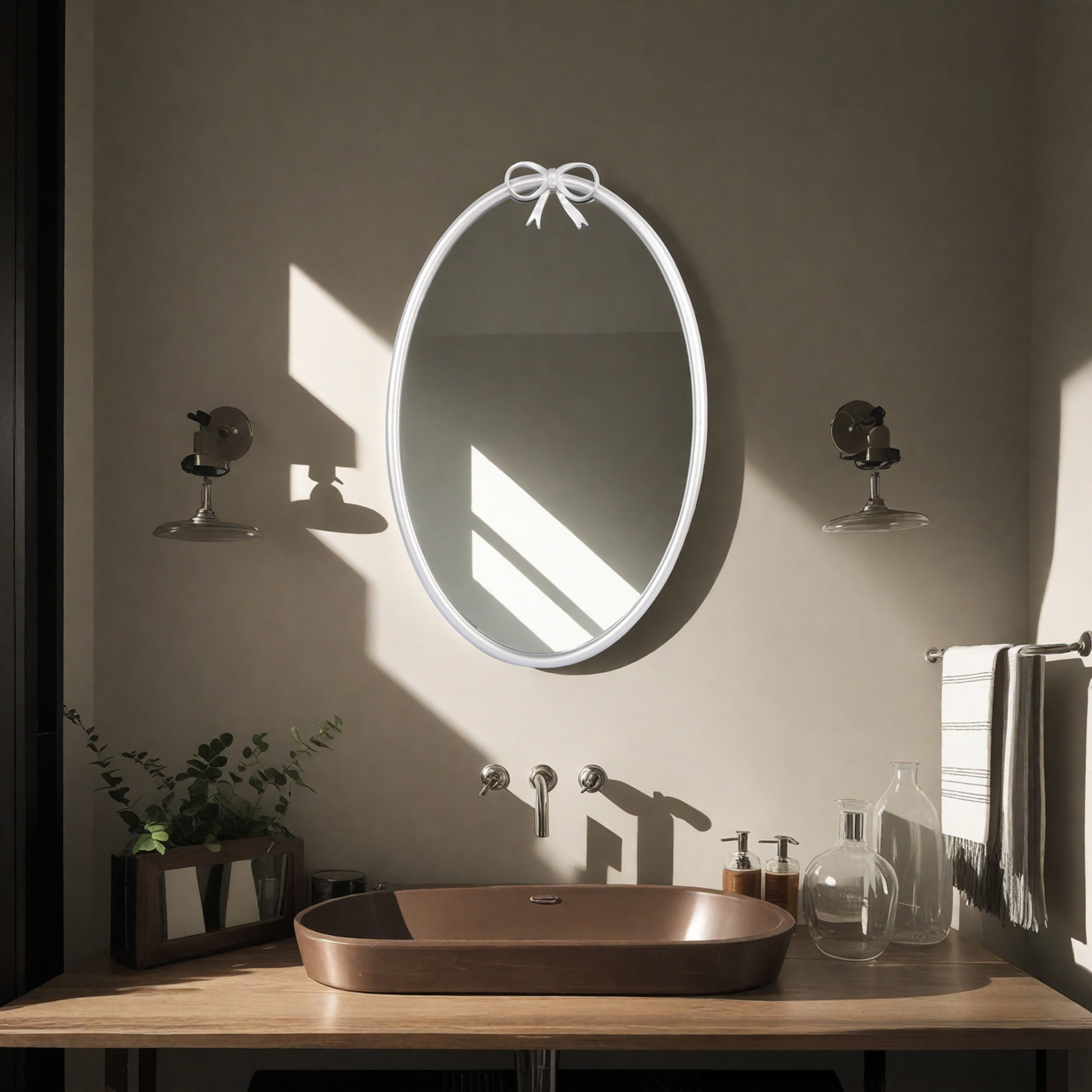 Bow Oval Bathroom Mirror Makeup Mirror Wall-Mounted Bathroom Vanity Mirror Modern Simple Bathroom Wall Mirror