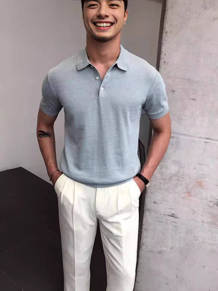 Mr. San, ropa delgada de verano para hombres, polo casual, moda coreana de algodón y lino, camiseta simple para hombres.