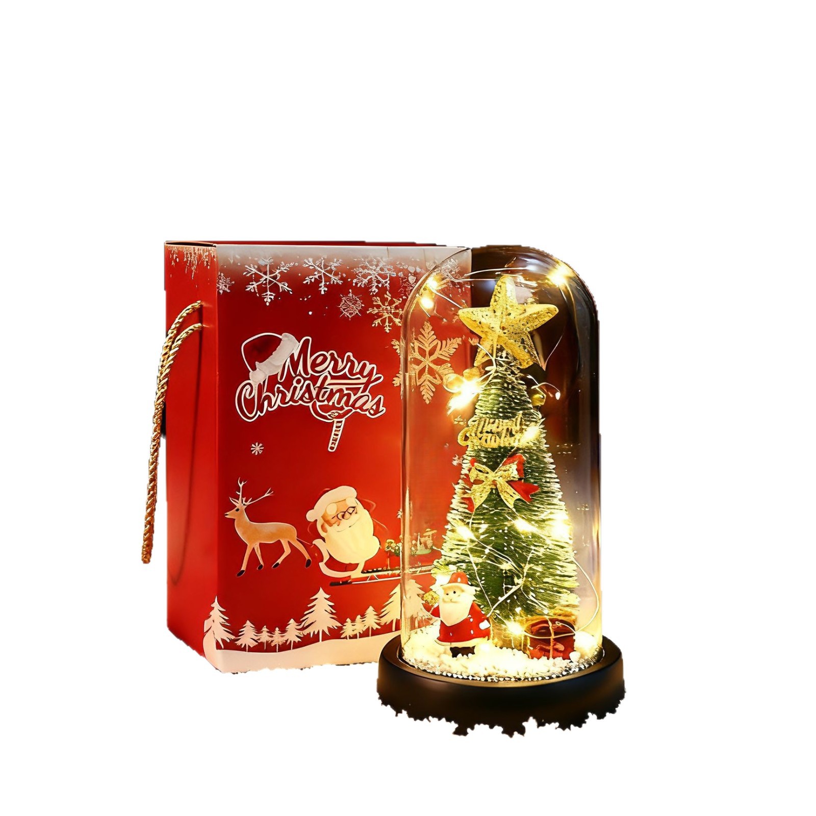 創意新品クリスマスプレゼントガラスカバークリスマスツリー装飾デスクトップ小置物ledライト発光オルゴール