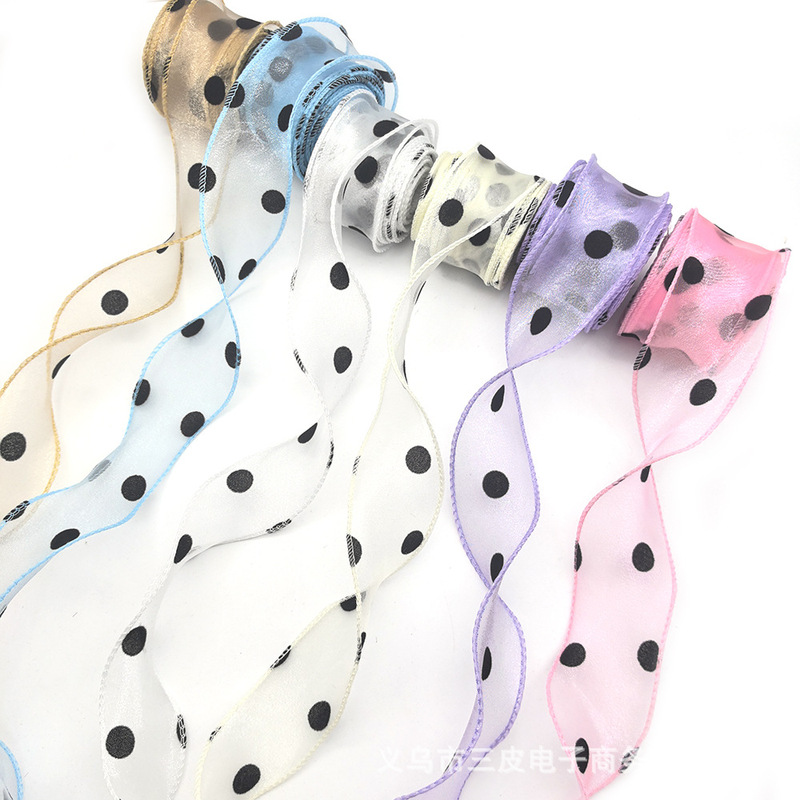 6cm Flocked Large Polka Dot Wavy Overlay Yarn Ribbon Korean Hair Accessories Material DIY Material Hairpin Bouquet 6cm Flocked Large Polka Dot Wavy Overlay Yarn Ribbon Korean Hair Accessories Material DIY Material Hairpin Bouquet