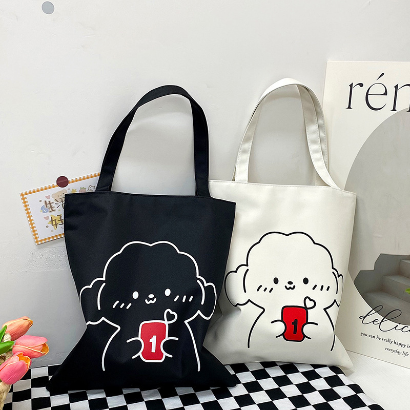 Canvas bag cartoon printed tote bag artistic girls' tutorial bag large capacity single shoulder canvas bag Oxford cloth bag