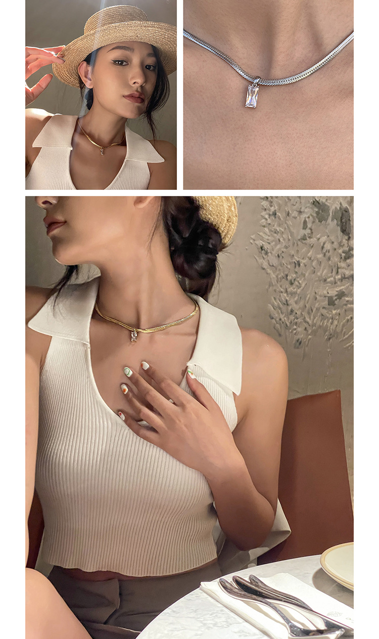 Rectangle Pattern Women'S Gender PVD Coated Real Gold Plated Heart Titanium Steel Waterproof Non Tarnish Necklace