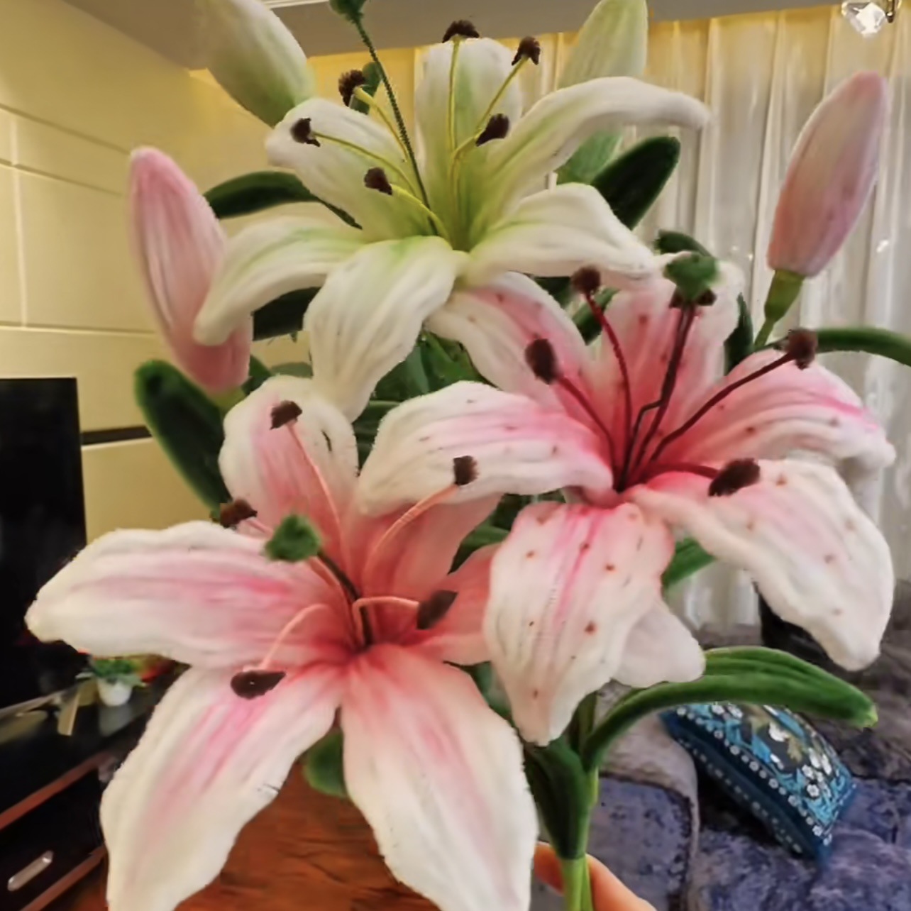 手工diy扭扭棒仿真百合花母親節製作創意花束插花加密毛條製作