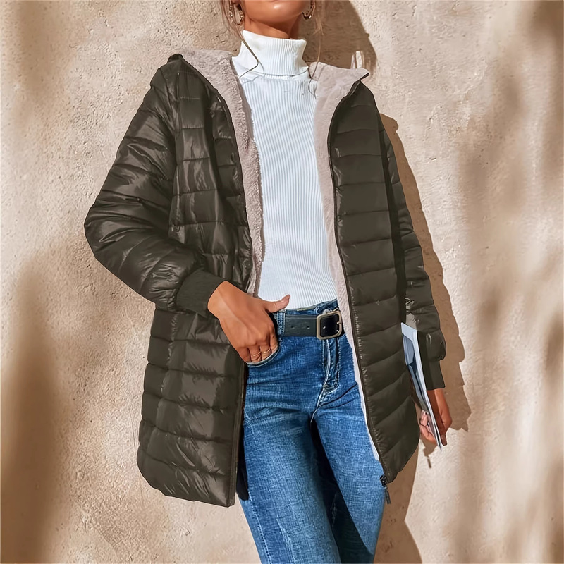 European and American Women's Mid-Length Cotton Coat, Loose Hooded Fleece-Lined Jacket, Army Green Cotton Clothing, Overseas Warehouse European and American Women's Mid-Length Cotton Coat, Loose Hooded Fleece-Lined Jacket, Army Green Cotton Clothing, Overseas Warehouse