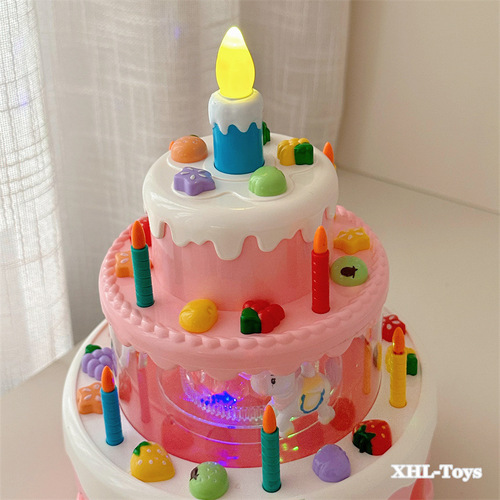 Cross-border simulation electric light music birthday cake with candle blowing for children's play house boys and girls gift batch