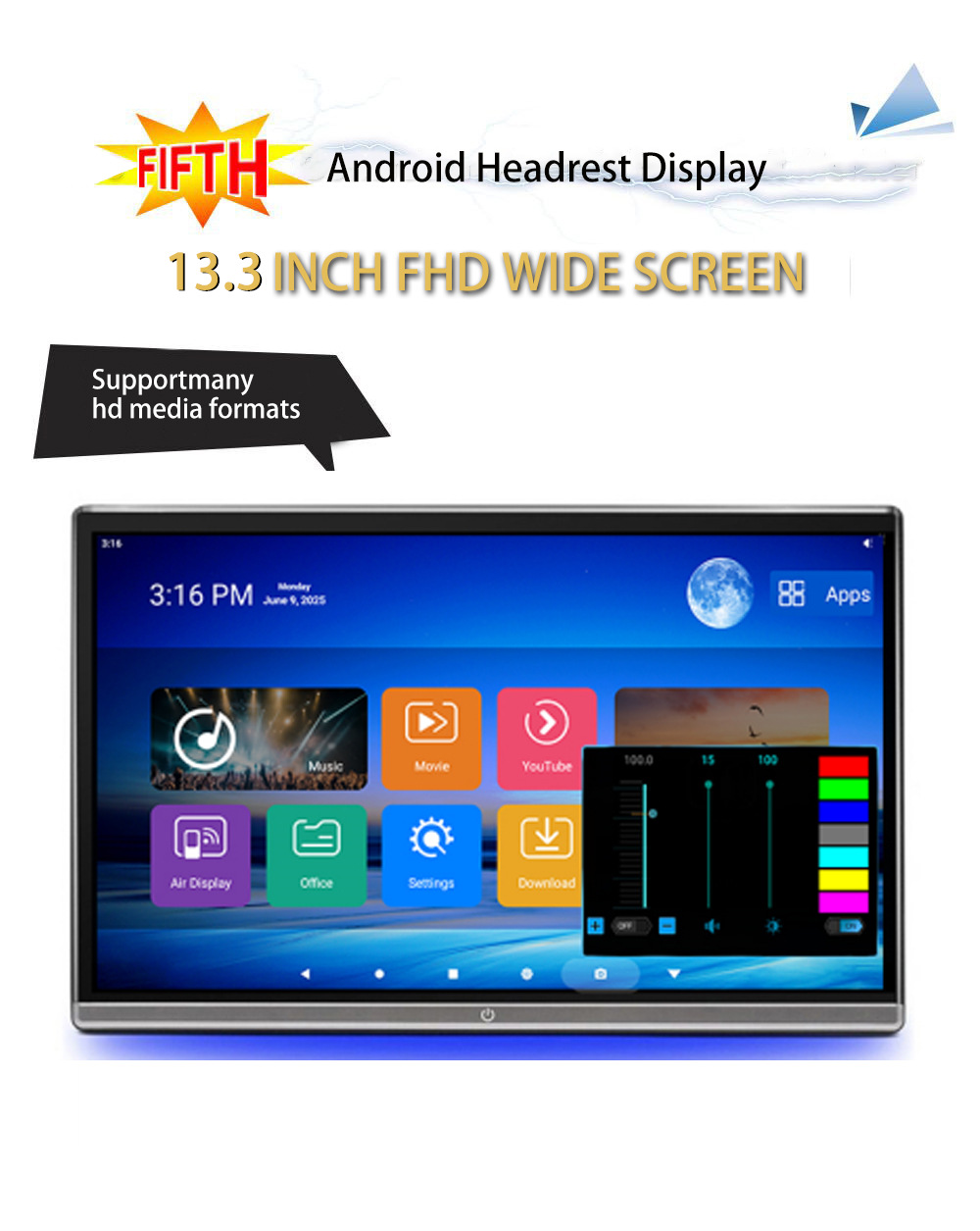 Qualcomm 8-Core 14inch External Android Monitor with 4g Car-Mounted 13.3inch Headrest Mp5 Monitor Sim Function