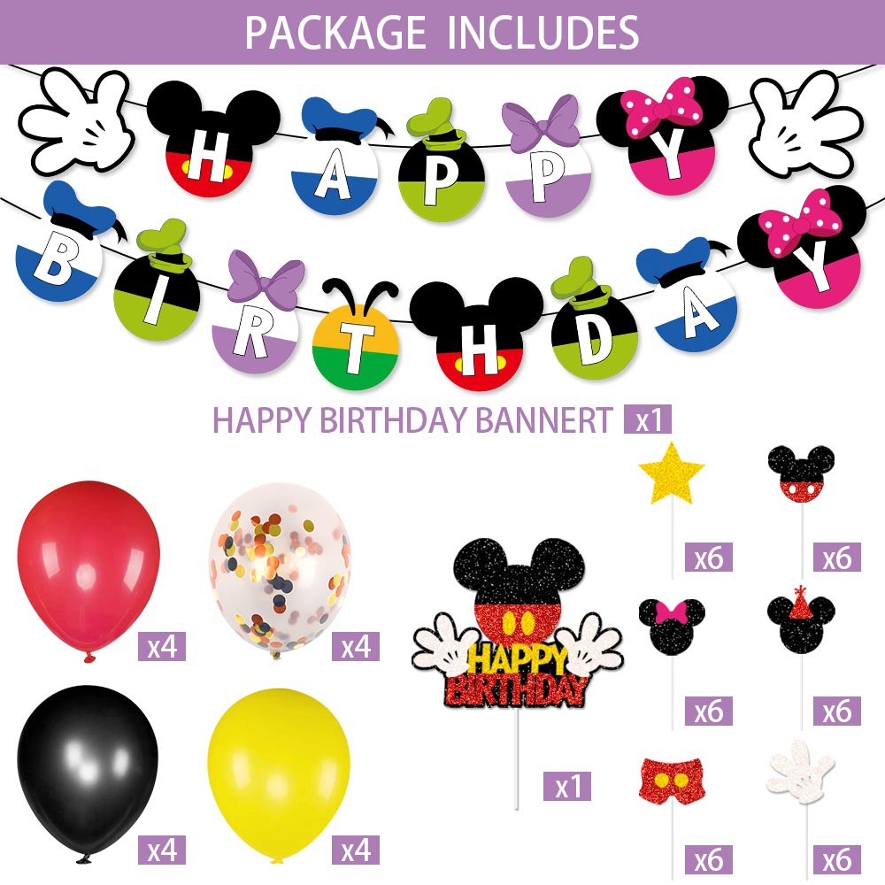 Nuevo ratón de dibujos animados tema fiesta de cumpleaños decoración Feliz cumpleaños bandera pastel tarjeta plug-in