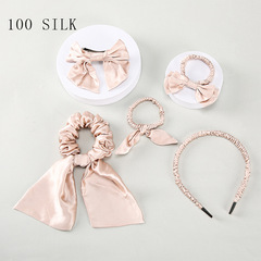 Cocoonie女生蝴蝶結紮頭髮發繩五件套批發跨境新品桑蠶絲真絲髮飾