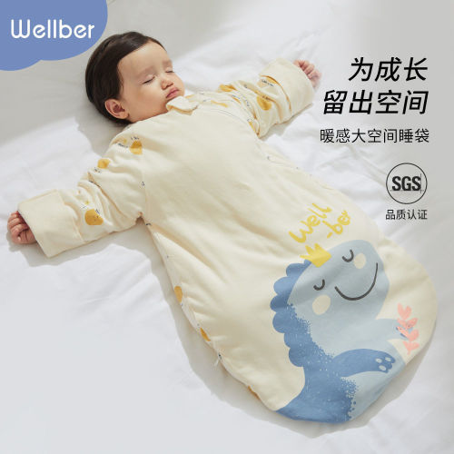 Wilberu Baby Large Space Sleeping Bag Autumn and Winter Newborn Baby Cotton Sleeping Bag Children's Anti-Kick Quilt Children's Thick Style