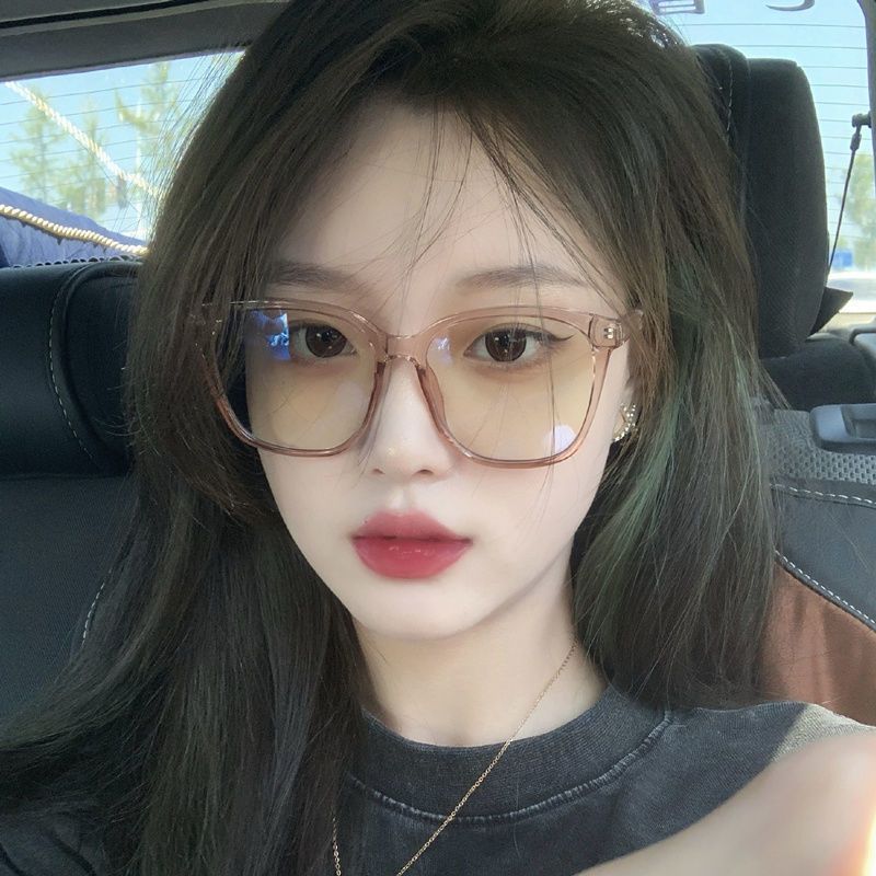 女性用ブラックフレーム近視メガネ、韓国風、トレンド、丸顔、大きな顔、痩身、フラットアイフレーム、男性用度付き装着可能|undefined