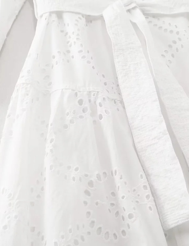 Polyester Fabric Type High Waist Waist Line Wholesale Women's Elegant Flower Holiday Daily Turndown Nine Points Sleeve White Dress