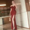 Light luxury niche host deep V strapless evening gown long skirt