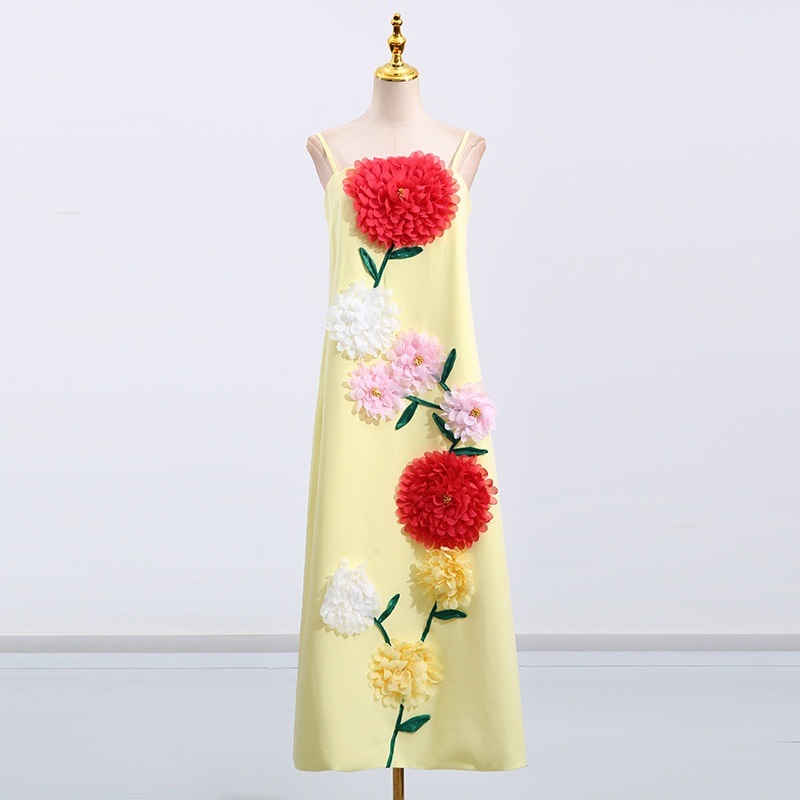 High Grade Three Dimensional Floral Decorative Cami Loose Solid Color Dress 24 High Grade Three Dimensional Floral Decorative Cami Loose Solid Color Dress