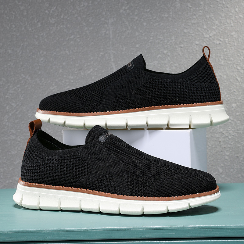2024新款套腳飛織休閒鞋跨境熱銷一腳蹬男鞋輕便樂福鞋批發
