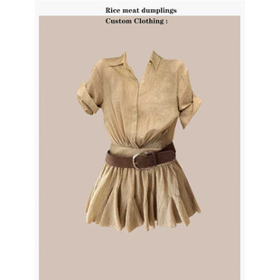 Plus-Size Korean Retro Fashion Shirt Dress Trendy Hot Style Fake Two-Piece Pleated Short Skirt
