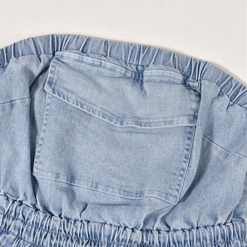 Mono vaquero para mujer, lavado con agua, con bolsillo, espalda descubierta y cosido, para otoño e invierno